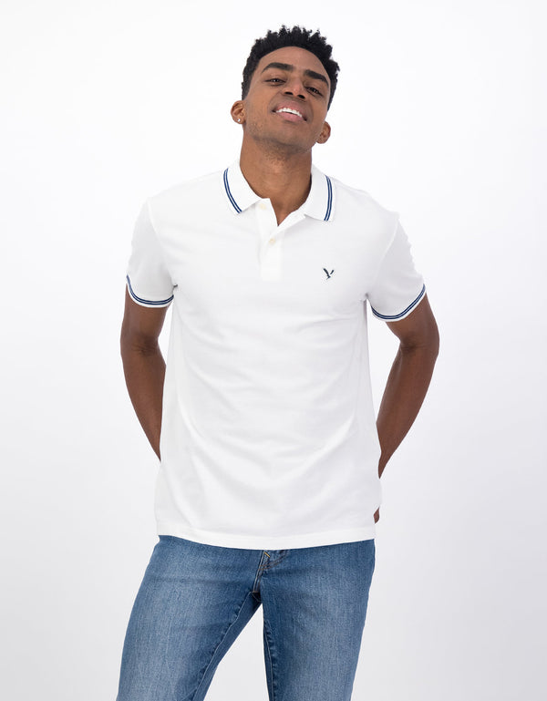 Polo sin Cuello Tipo Polo Manga Corta con bordado Hoimbre AE - Blanco