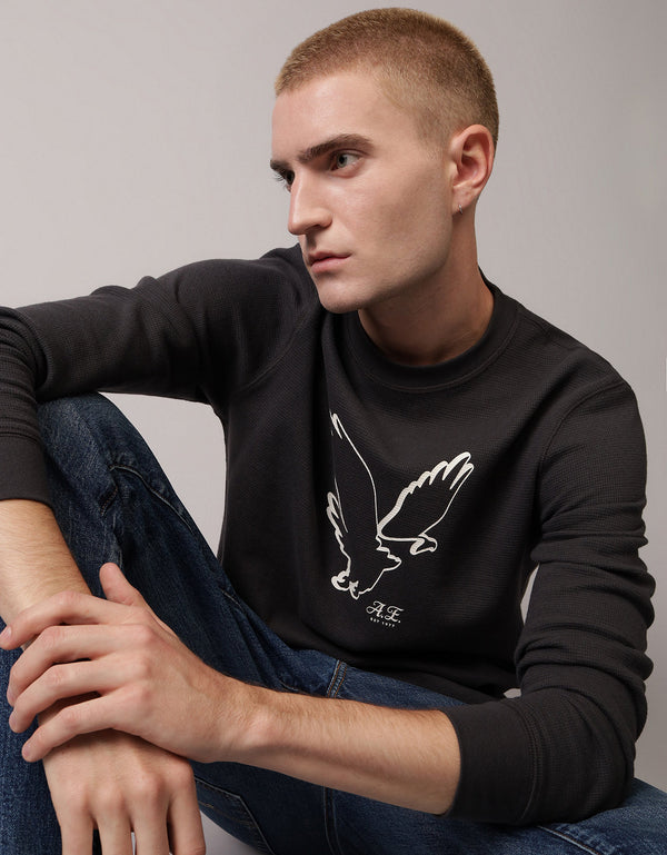 Polo sin Cuello gráfica manga larga Hombre AE - Negro