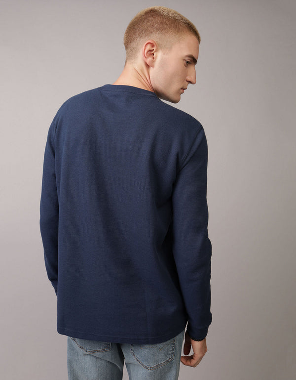 Polo sin Cuello gráfica manga larga Hombre AE - Azul