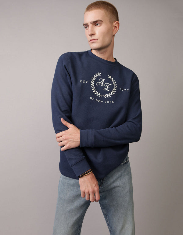 Polo sin Cuello gráfica manga larga Hombre AE - Azul