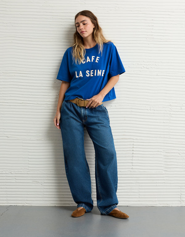 Polo sin Cuello Gráfica de Destino Ae Boxy - Azul