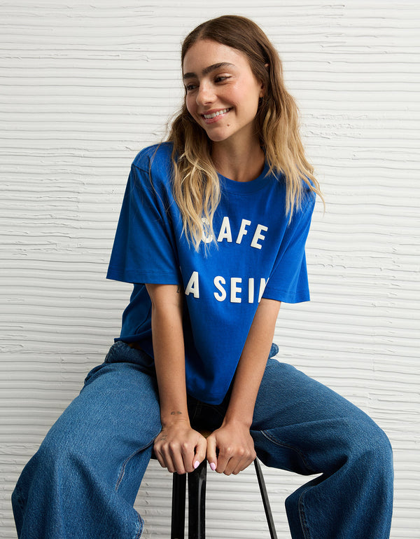 Polo sin Cuello Gráfica de Destino Ae Boxy - Azul
