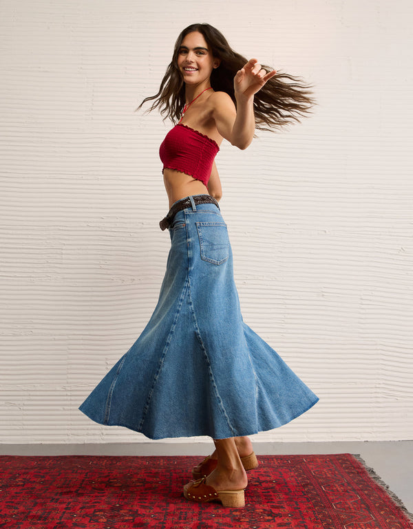 Falda Maxi en Denim Tiro Bajo Ae - Generico