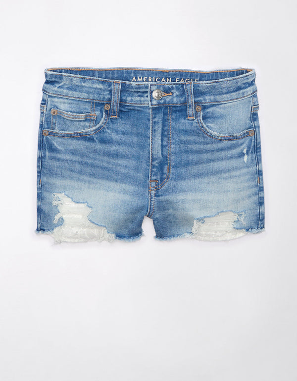 Short  Denim de Tiro Alto con rotos Mujer AE - Azul