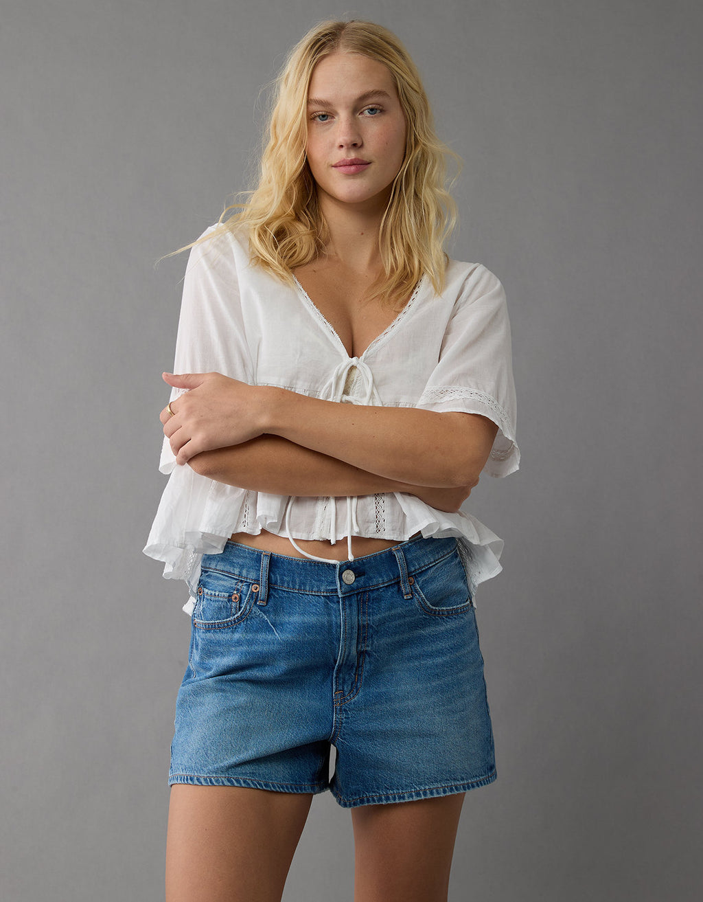 Short Strigid en Denim con Tiro Alto para Mujer - Azul 1334_8124_471_of