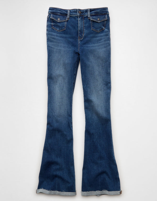 Jean Flare Tiro Alto Ae - Azul