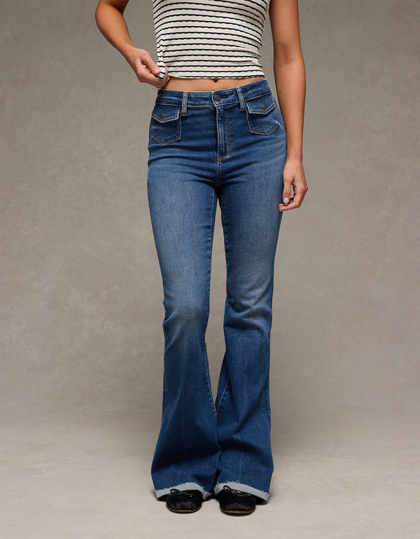 Jean Flare Tiro Alto Ae - Azul