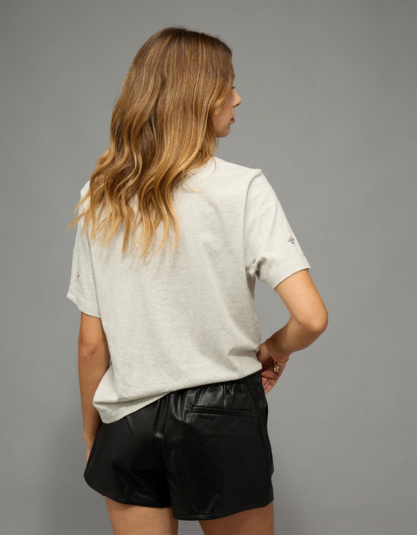 Camiseta de Cuello Redondo Adornada Ae - Gris