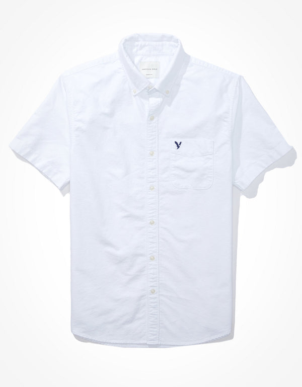 Camisa Oxford de Manga Corta con Botones - Blanco