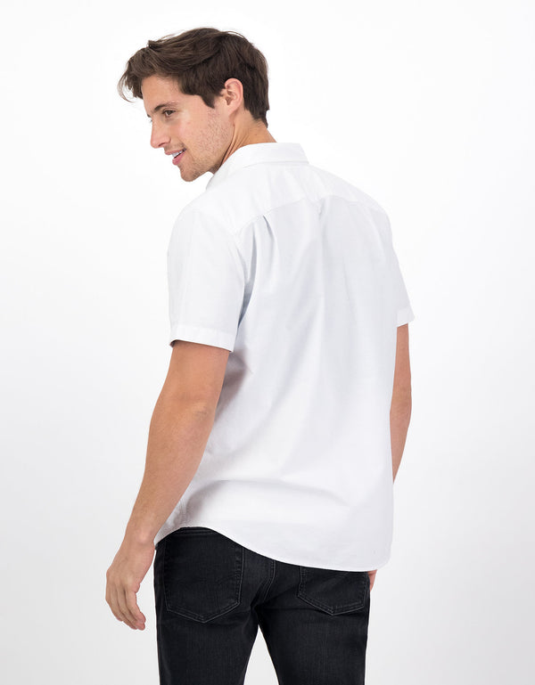 Camisa Oxford de Manga Corta con Botones - Blanco
