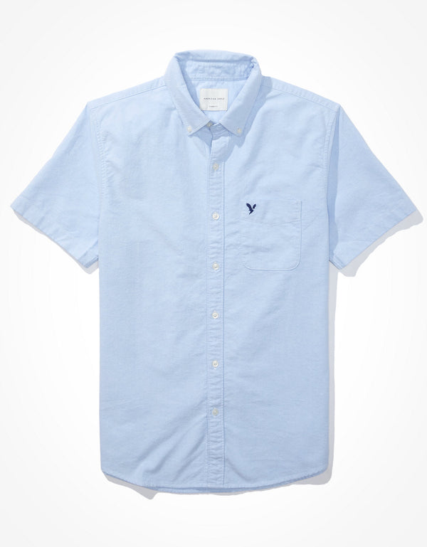 Camisa Oxford de Manga Corta con Botones - Azul