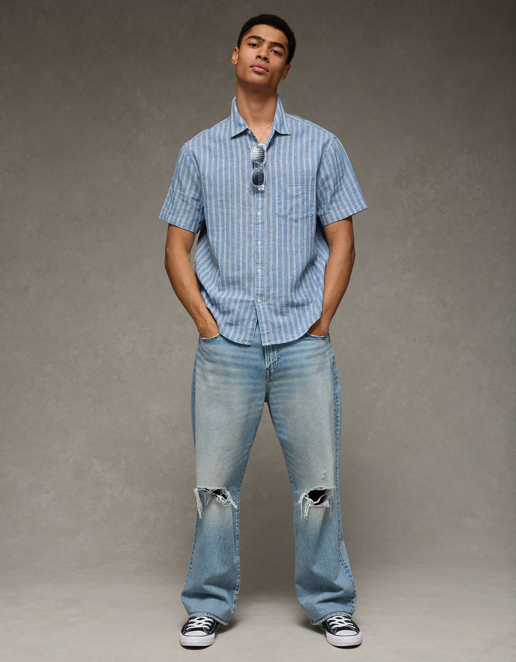 Camisa de manga corta con botones estándar Ae - Azul 2154_3073_403_d2