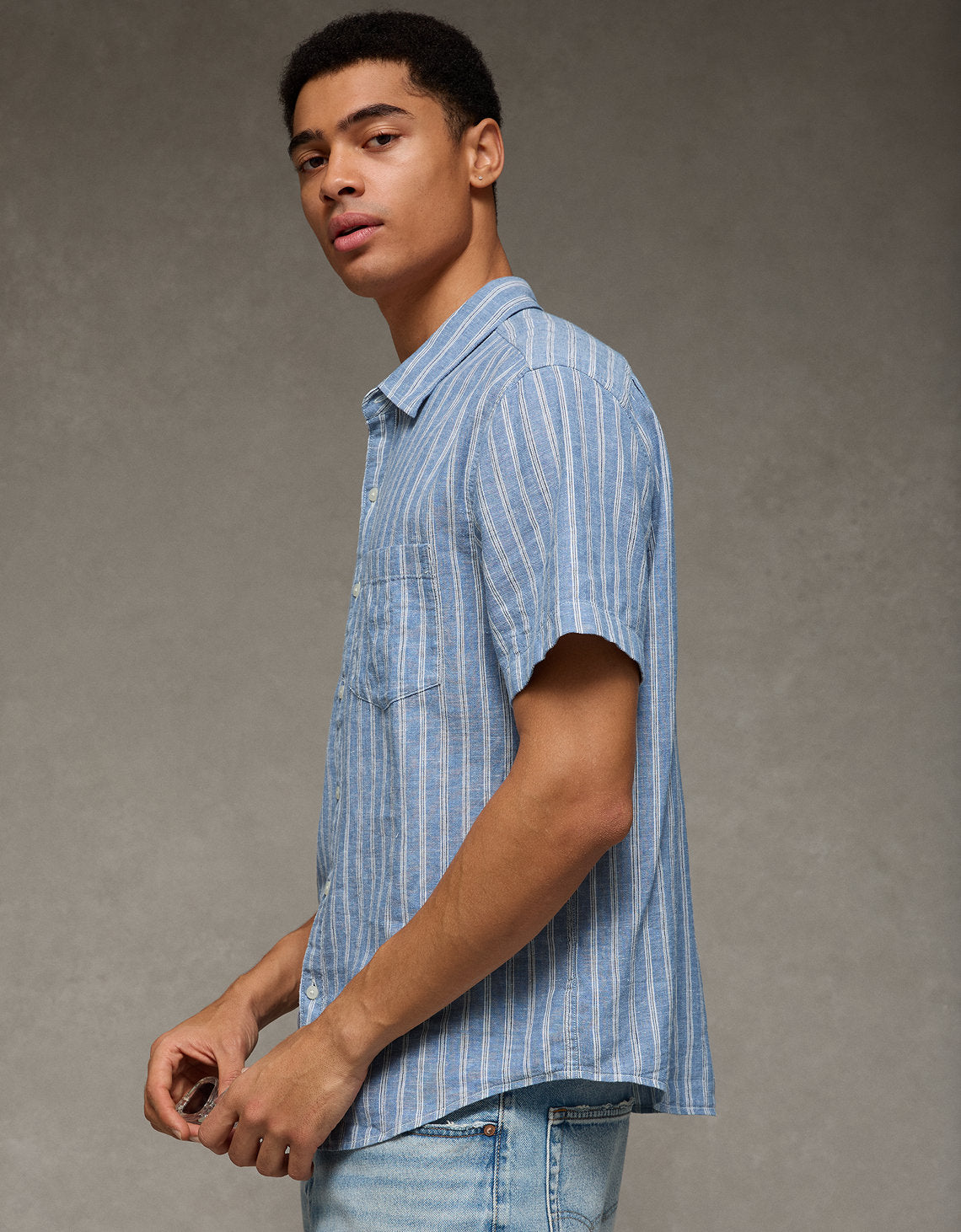 Camisa de manga corta con botones estándar Ae - Azul 2154_3073_403_os