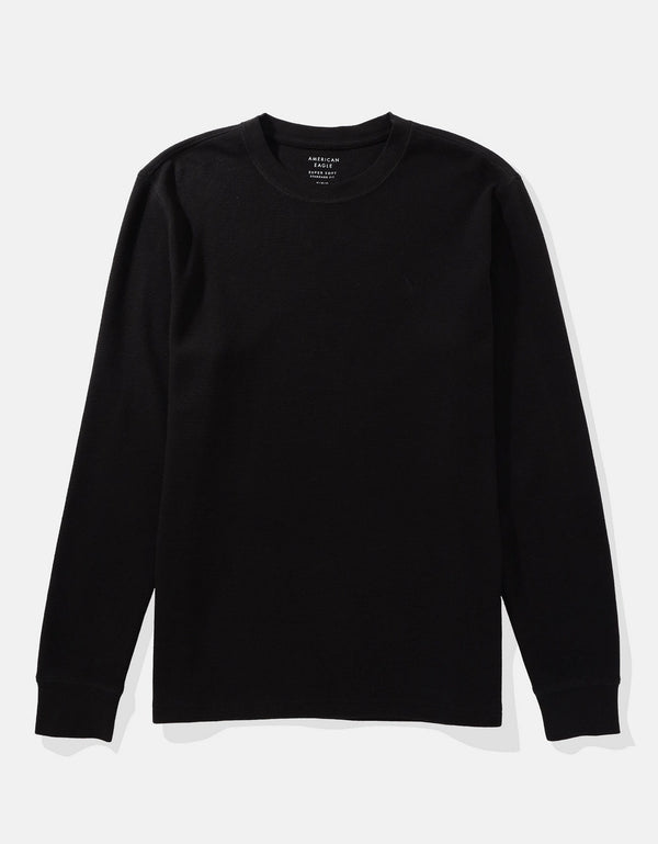 Polo sin Cuello Manga Larga cuello redondo Hombre AE - Negro