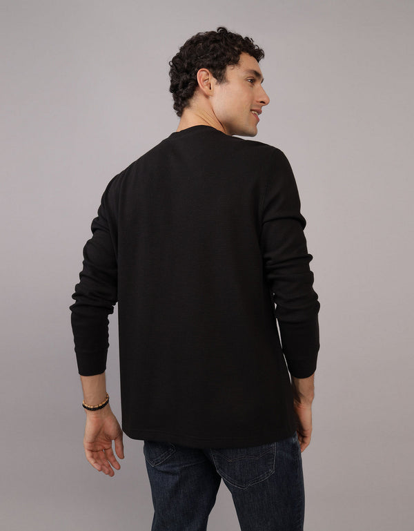 Polo sin Cuello Manga Larga cuello redondo Hombre AE - Negro