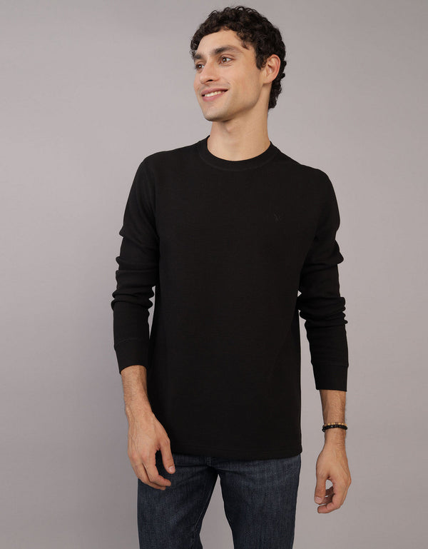 Polo sin Cuello Manga Larga cuello redondo Hombre AE - Negro