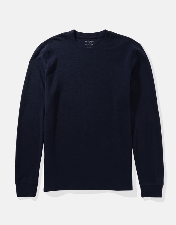 Polo sin Cuello Manga Larga cuello redondo Hombre AE - Azul