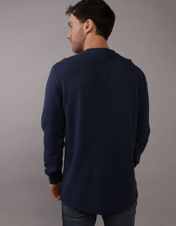 Polo sin Cuello Manga Larga cuello redondo Hombre AE - Azul