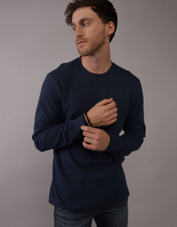Polo sin Cuello Manga Larga cuello redondo Hombre AE - Azul