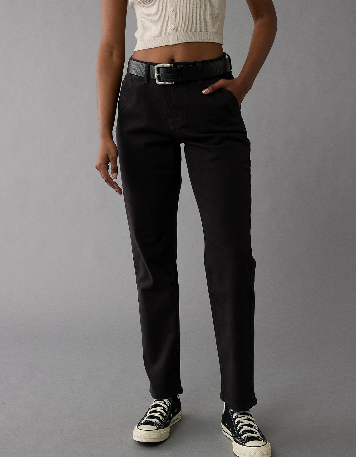 Pantalón Straight de Tiro Alto para Mujer - Negro 2325_5126_001_of