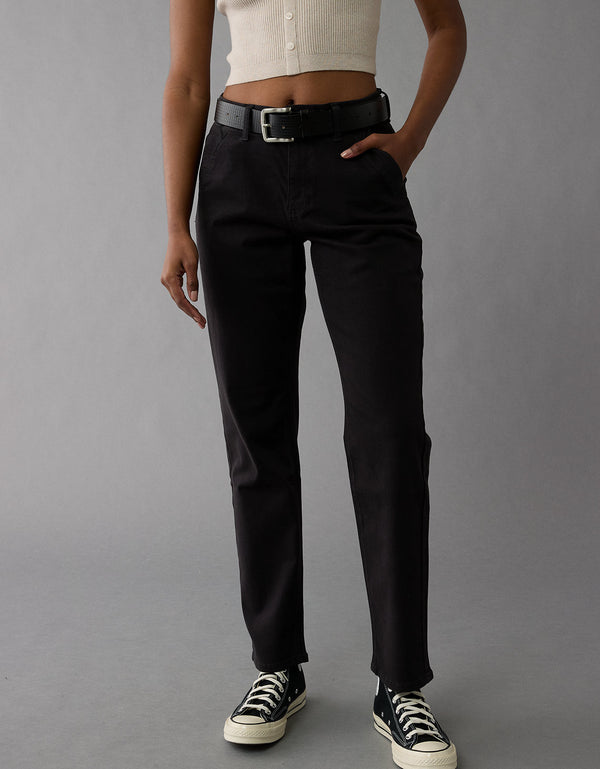 Pantalón Straight de Tiro Alto para Mujer - Negro