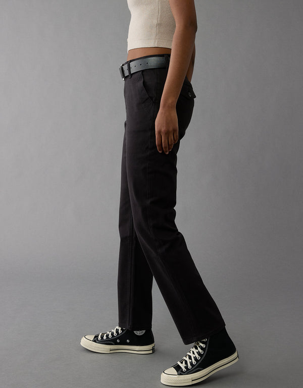 Pantalón Straight de Tiro Alto para Mujer - Negro