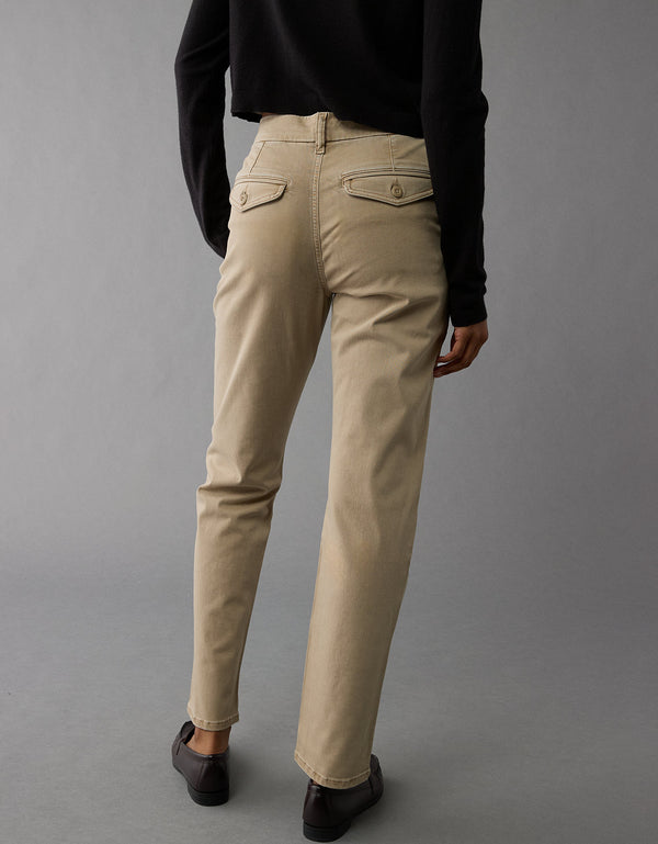 Pantalón Straight de Tiro Alto para Mujer - Caqui