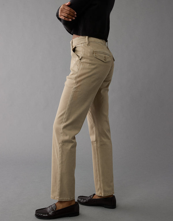 Pantalón Straight de Tiro Alto para Mujer - Caqui