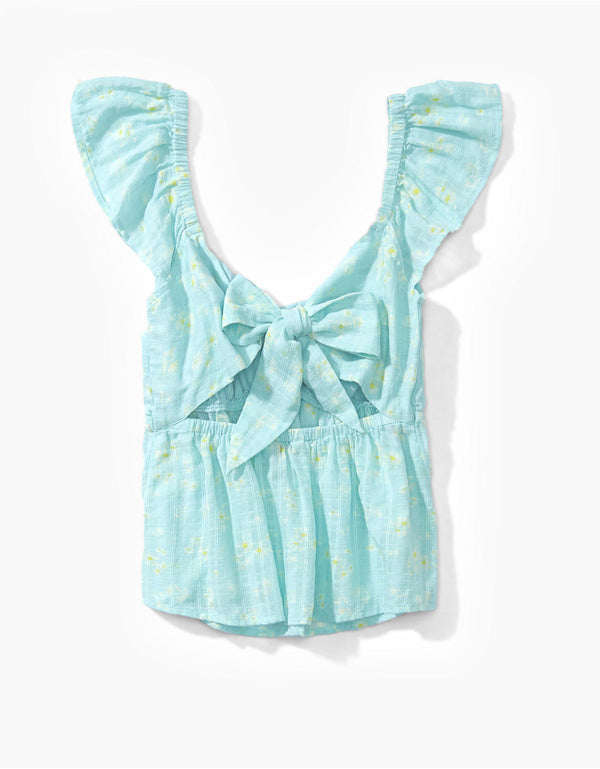 Blusa AE con detalle para anudar en el frente - Azul
