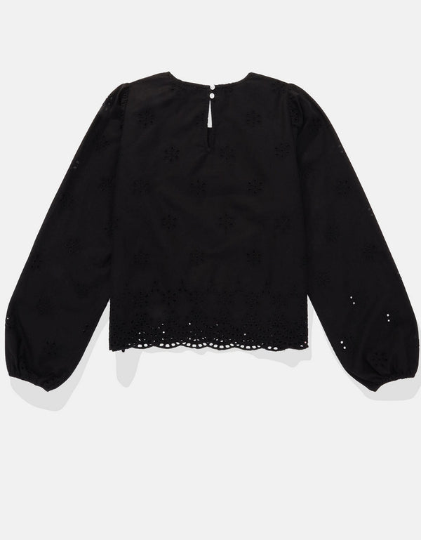 Camisa Manga Larga cuello redondo Mujer AE - Negro
