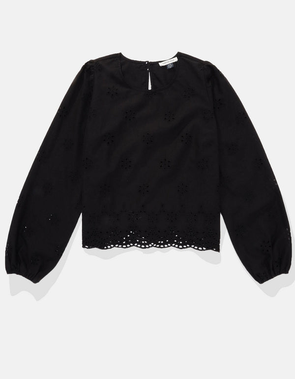 Camisa Manga Larga cuello redondo Mujer AE - Negro