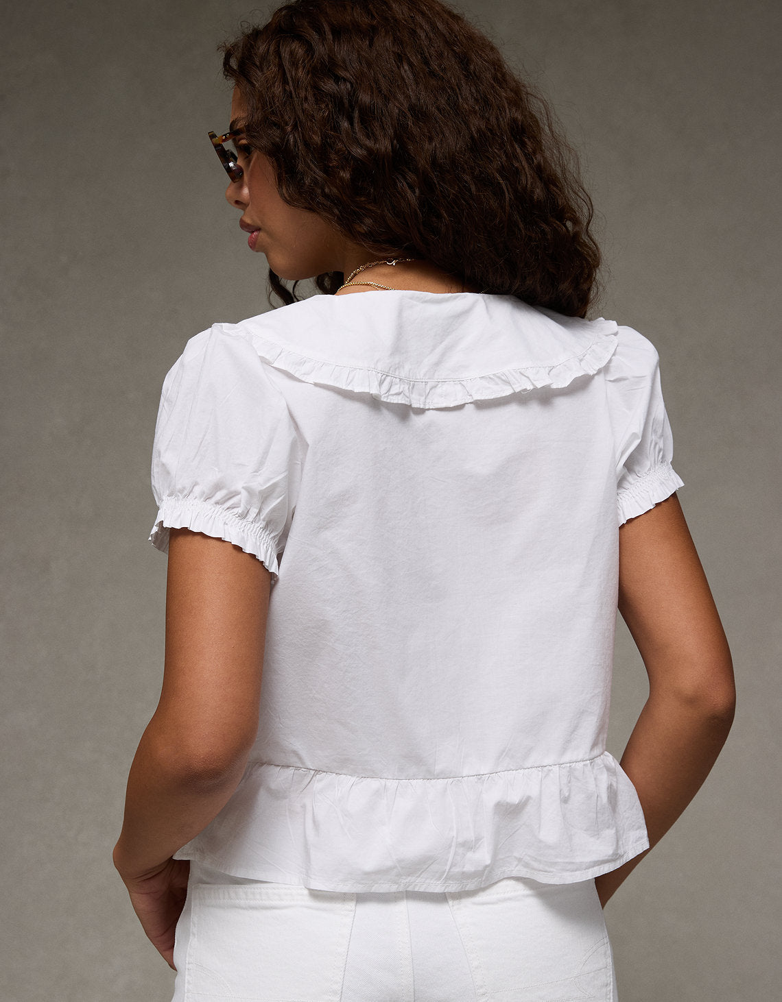 Blusa con cuello, mangas abullonadas y lazo delantero Ae - Blanco 2351_6324_100_ob