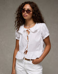 Blusa con cuello, mangas abullonadas y lazo delantero Ae - Blanco 2351_6324_100_of