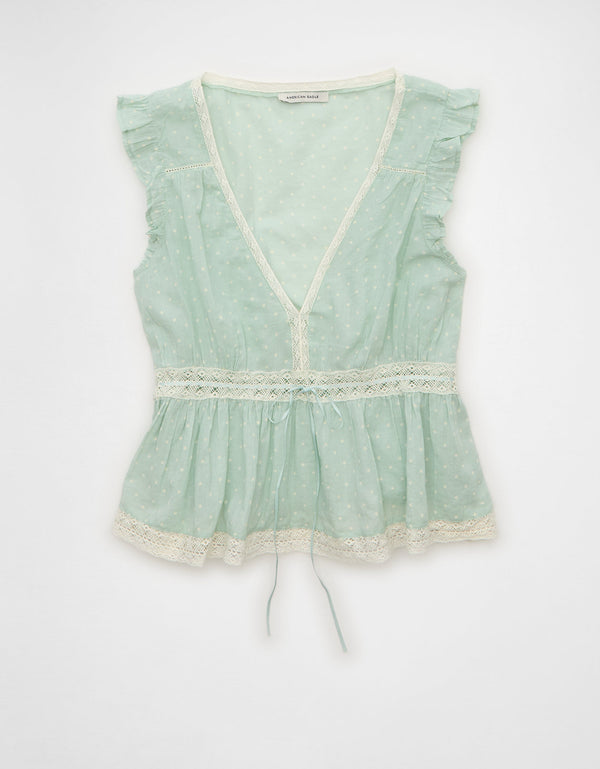 Blusa con Volantes y Ribete de Encaje - Generico