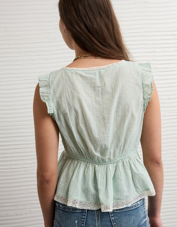 Blusa con Volantes y Ribete de Encaje - Generico