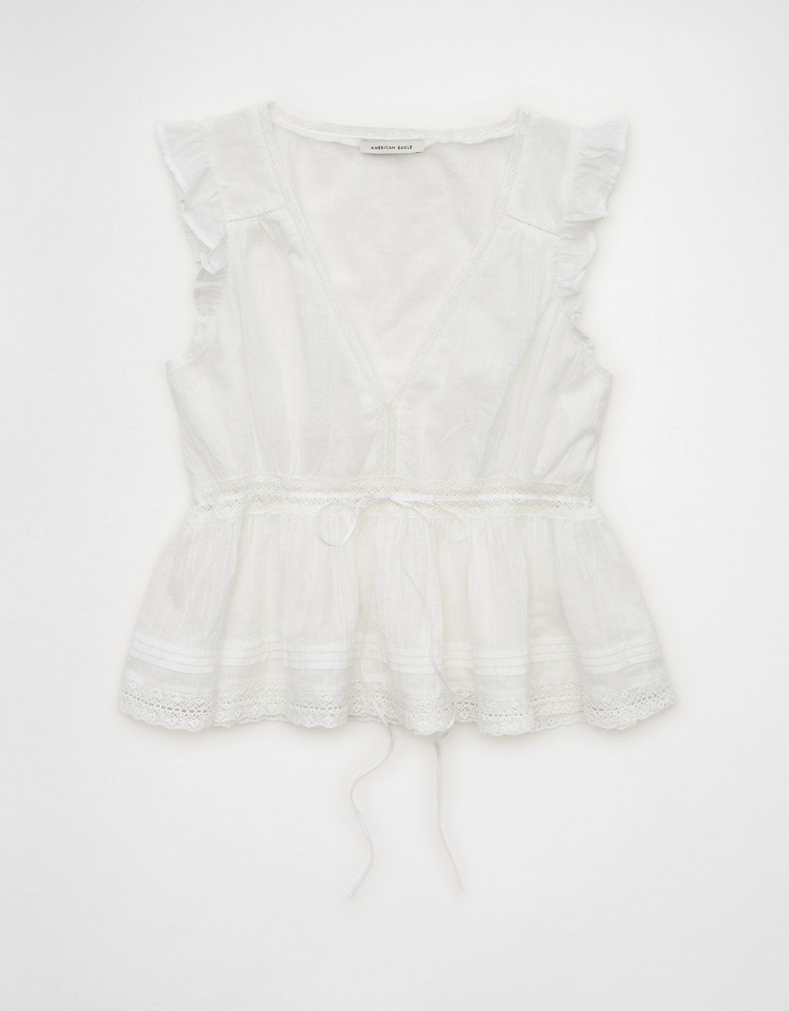 Blusa con Volantes y Ribete de Encaje - Blanco 2351_6842_134_f