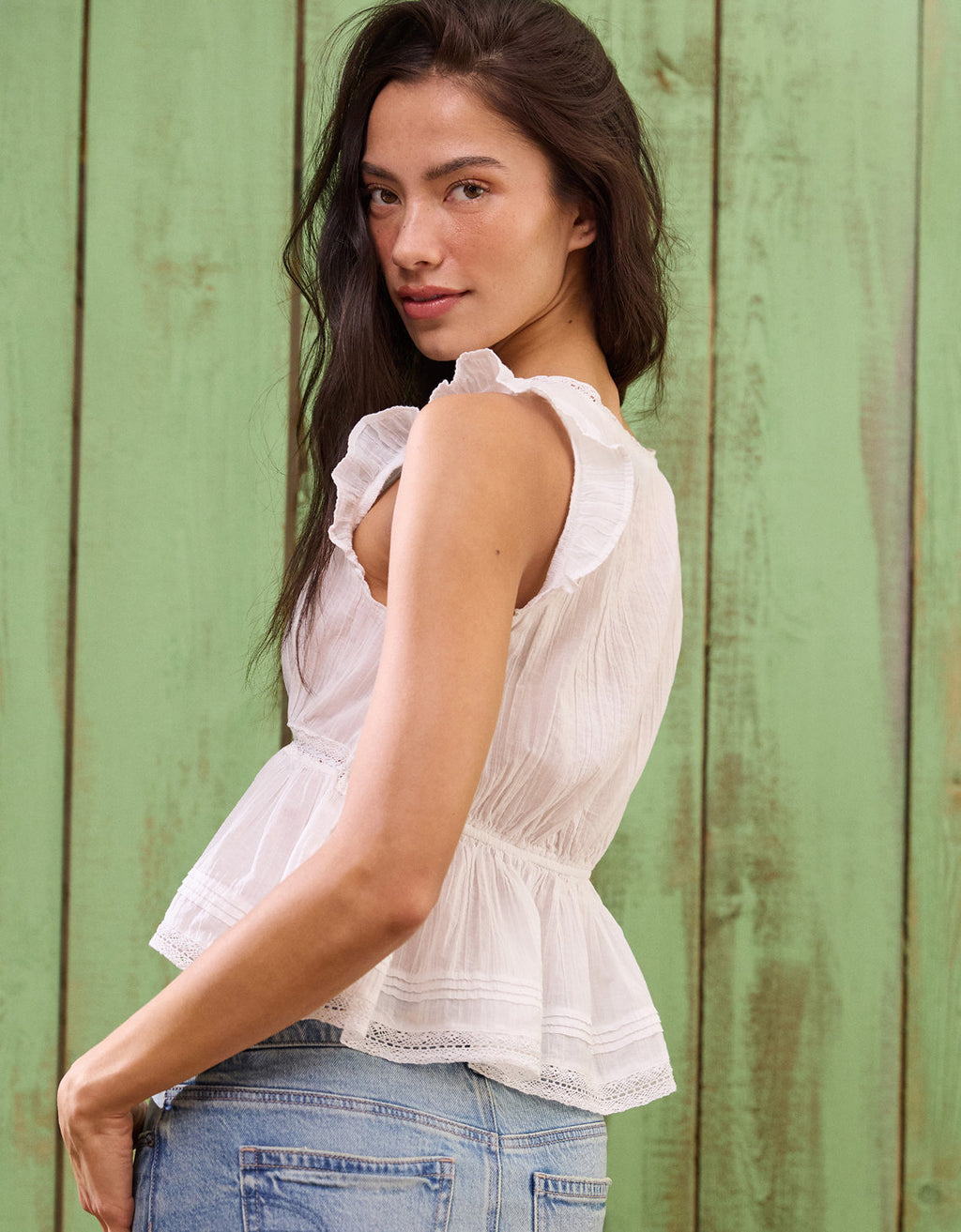 Blusa con Volantes y Ribete de Encaje - Blanco 2351_6842_134_l1