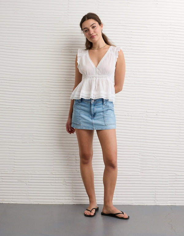 Blusa con Volantes y Ribete de Encaje - Blanco