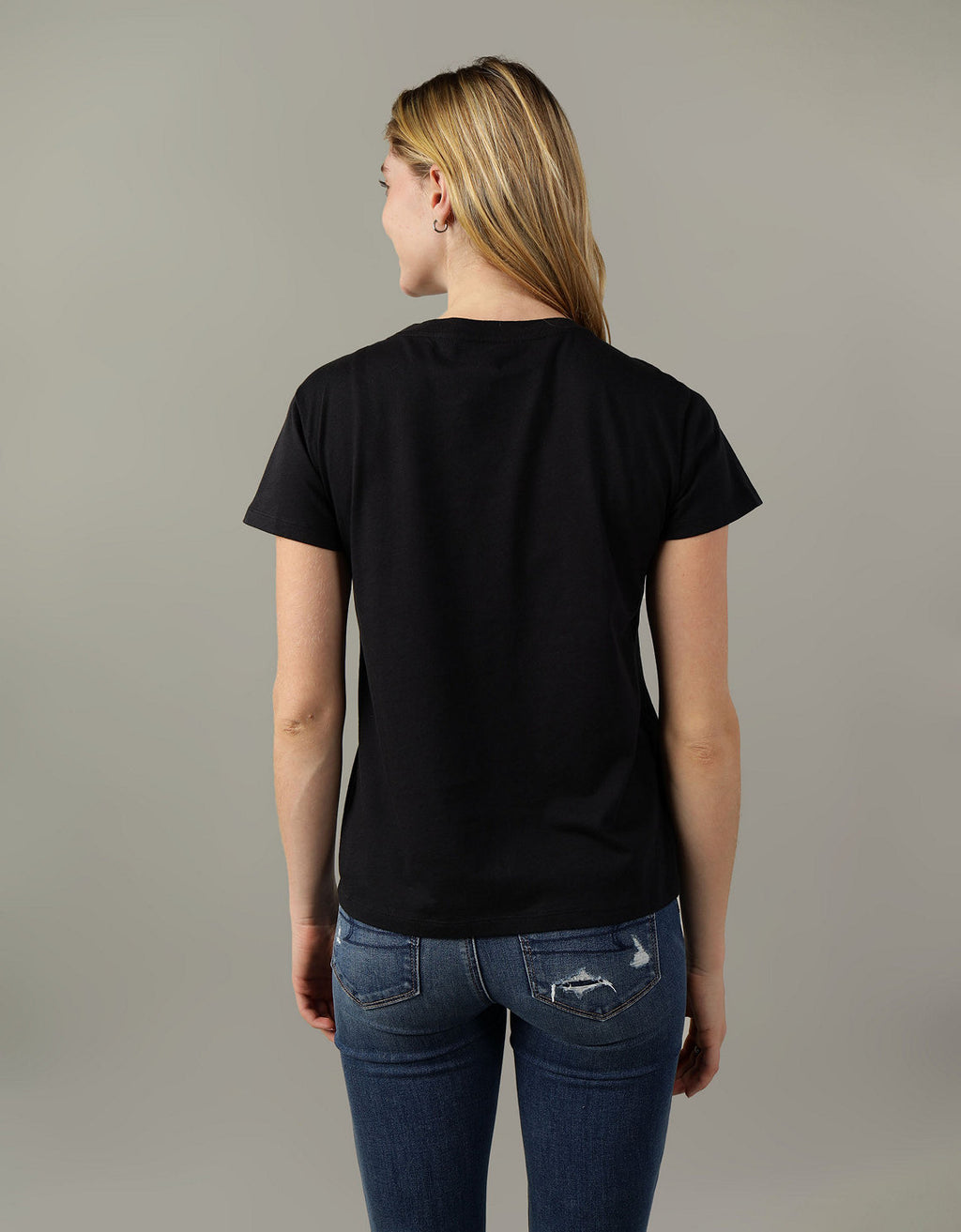 Polo sin Cuello Básica Manga Corta Mujer AE - Negro 2370_9465_001_ob