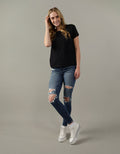 Polo sin Cuello Básica Manga Corta Mujer AE - Negro 2370_9465_001_of