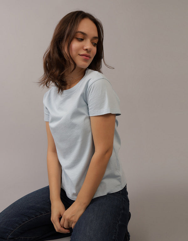 Polo sin Cuello Básica Manga Corta Mujer AE - Azul