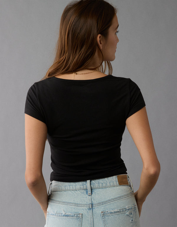 Polo sin Cuello Básica Manga Corta Mujer AE - Negro