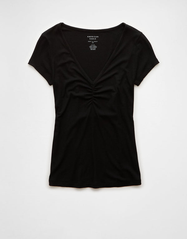 Polo sin Cuello Básica Manga Corta Mujer AE - Negro