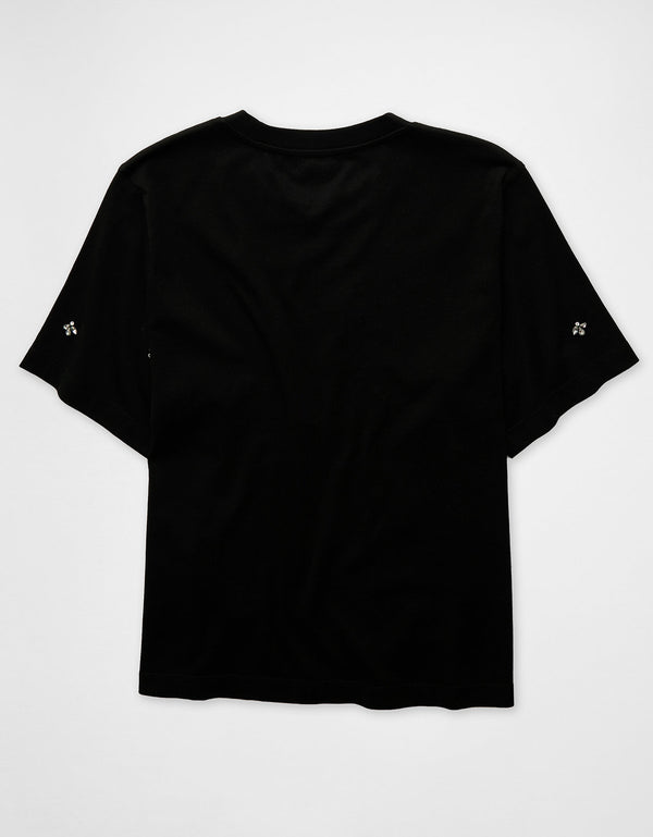 Camiseta de perlas y pedrería Ae - Negro