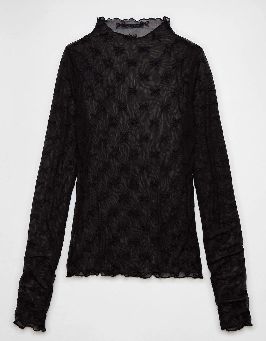 Polo sin Cuello de manga larga con cuello alto y lazo de malla Mujer AE - Negro 3375_9733_001_b