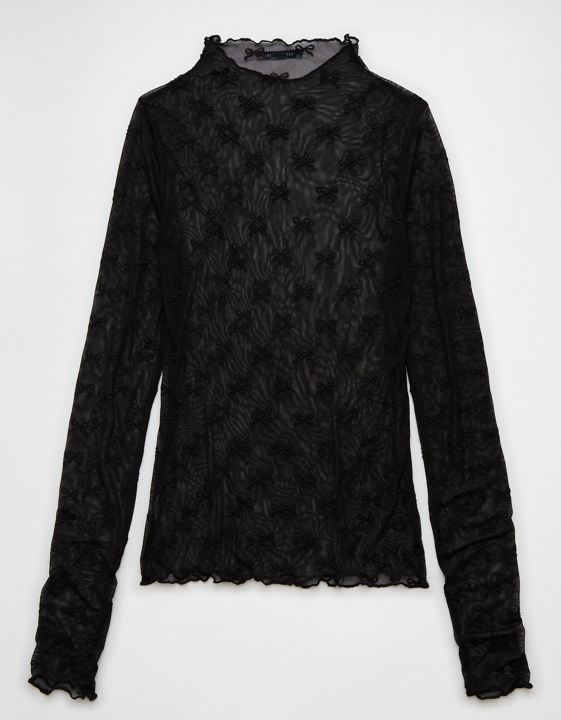 Polo sin Cuello de manga larga con cuello alto y lazo de malla Mujer AE - Negro 3375_9733_001_b