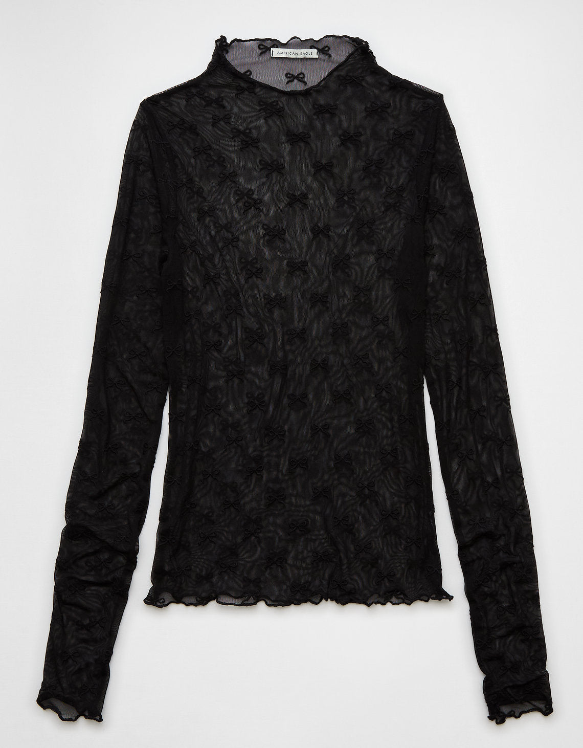 Polo sin Cuello de manga larga con cuello alto y lazo de malla Mujer AE - Negro 3375_9733_001_f