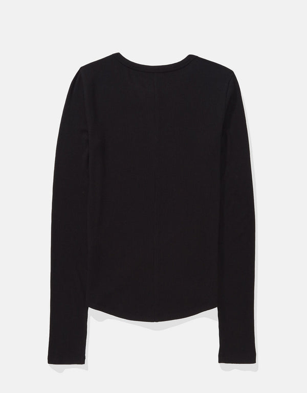 Camiseta de Manga Larga Tipo Henley Ae - Negro