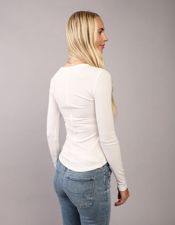 Camiseta de Manga Larga Tipo Henley Ae - Blanco