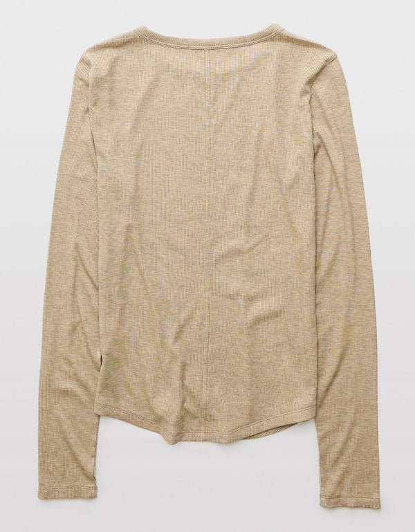 Camiseta de Manga Larga Tipo Henley Ae - Café